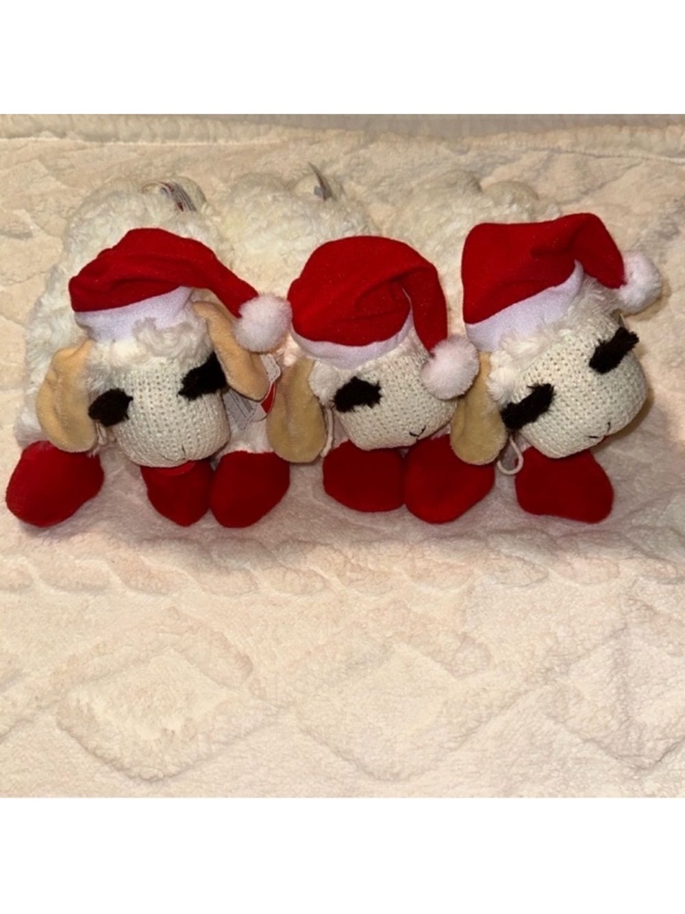 DreamW White Red Christmas Hat Holiday Plush Sweater Lamb Chop Squeaky Toy